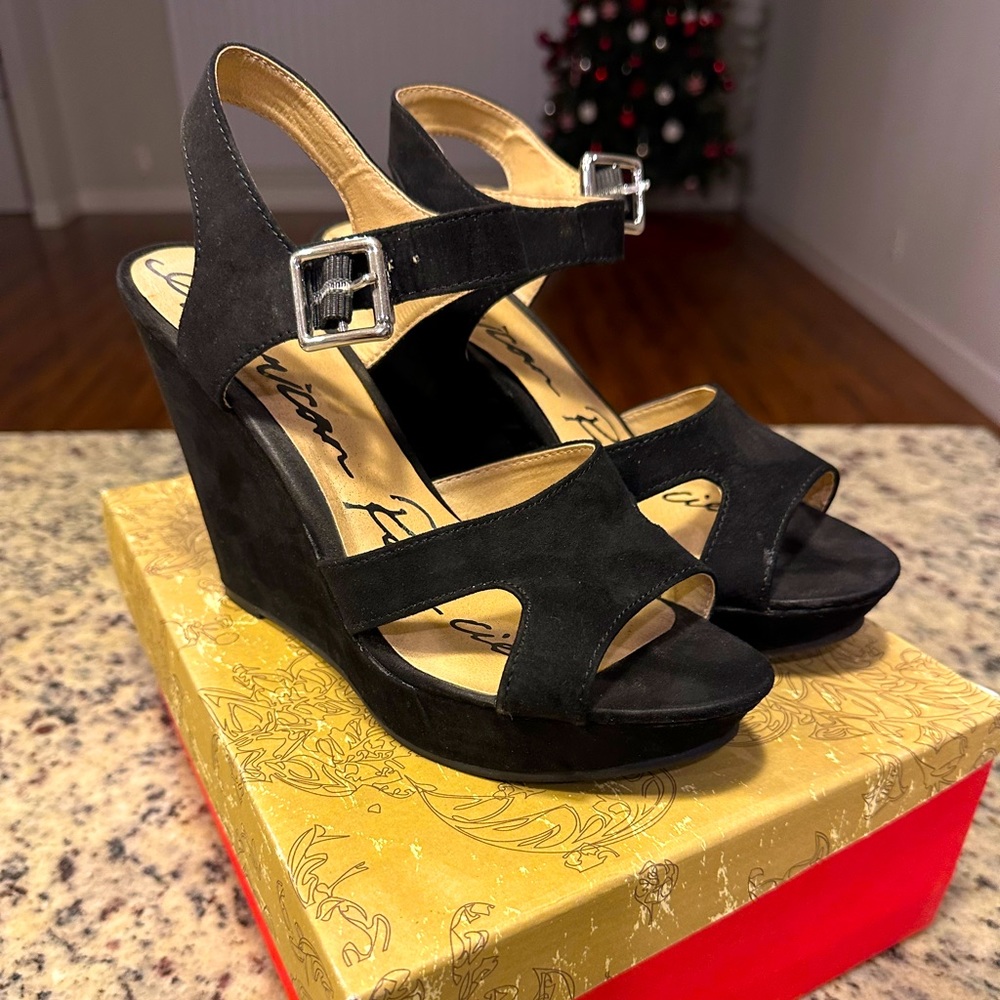 Black sandal wedges- ARavenBlk